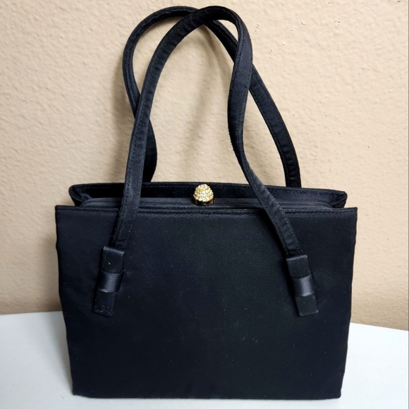 After Five Handbags - After Five Vintage 50s Black Satin Structured Evening Bag w/Attached Coin Purse